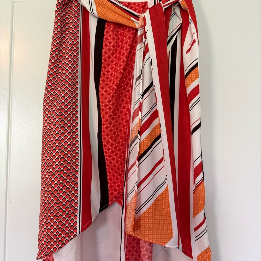 Banana Republic Asymmetrical Red and White Wrap Skirt